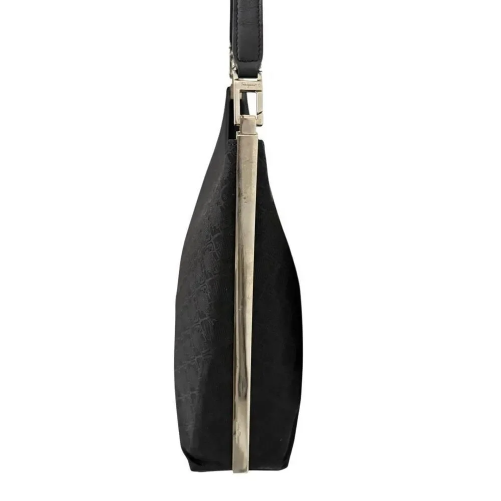 Salvatore Ferragamo Women's Black Authentic Canvas Leather Jacquard Shoulder Bag
